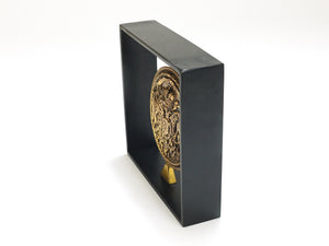 Carl Aubock Iron & Brass Coin Medal Midcentury Bookend, Austria, 1970s