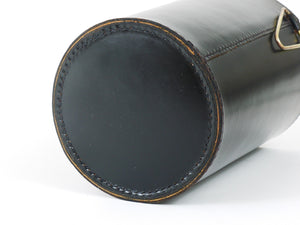 Mid-Century Carl Auböck Black Leather & Brass Wastepaper Basket, Austria, 1950s