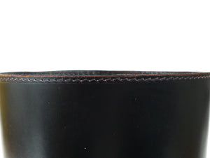 Mid-Century Carl Auböck Black Leather & Brass Wastepaper Basket, Austria, 1950s