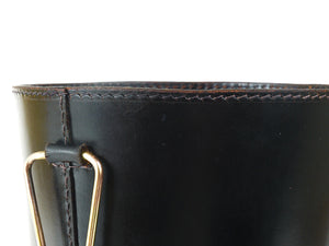 Mid-Century Carl Auböck Black Leather & Brass Wastepaper Basket, Austria, 1950s