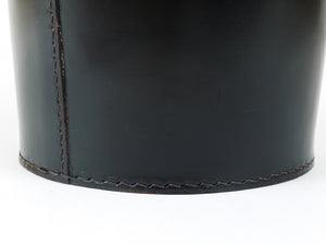 Mid-Century Carl Auböck Black Leather & Brass Wastepaper Basket, Austria, 1950s