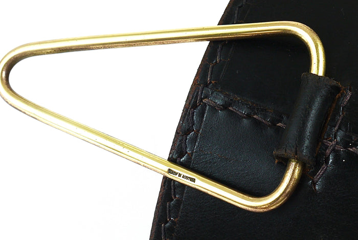 Mid-Century Carl Auböck Black Leather & Brass Wastepaper Basket, Austria, 1950s