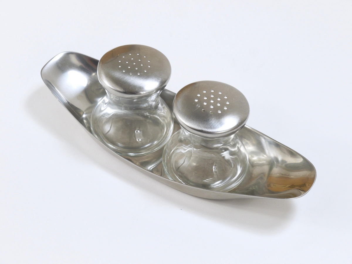 Wilhelm Wagenfeld, saliera e pepiera Max & Moritz Mid-Century, WMF, anni 1950