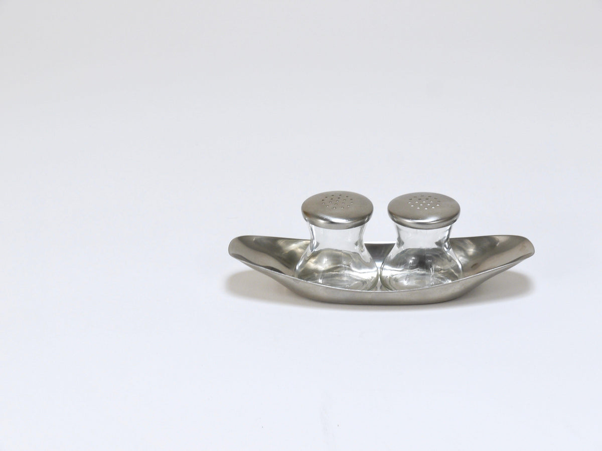 Wilhelm Wagenfeld, saliera e pepiera Max & Moritz Mid-Century, WMF, anni 1950