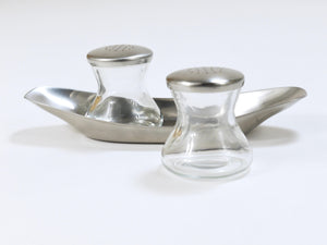 Wilhelm Wagenfeld Mid-Century Max & Moritz Salt Pepper Twins Shakers, WMF, 1950s