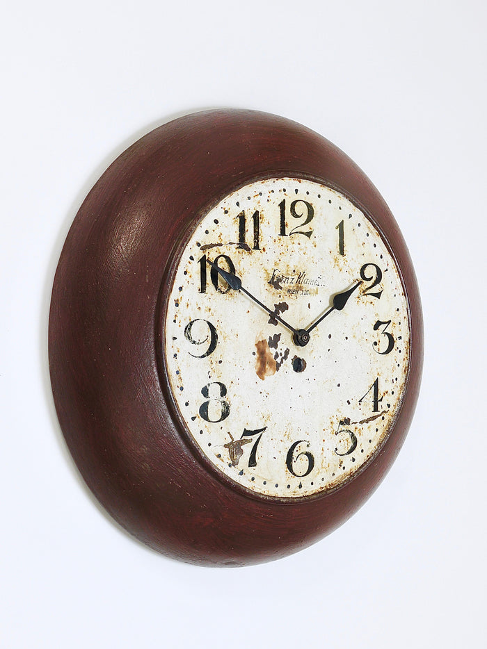 Antique 1920s Public Iron Wall Clock With Hand-Painted Dial, Industrial Style