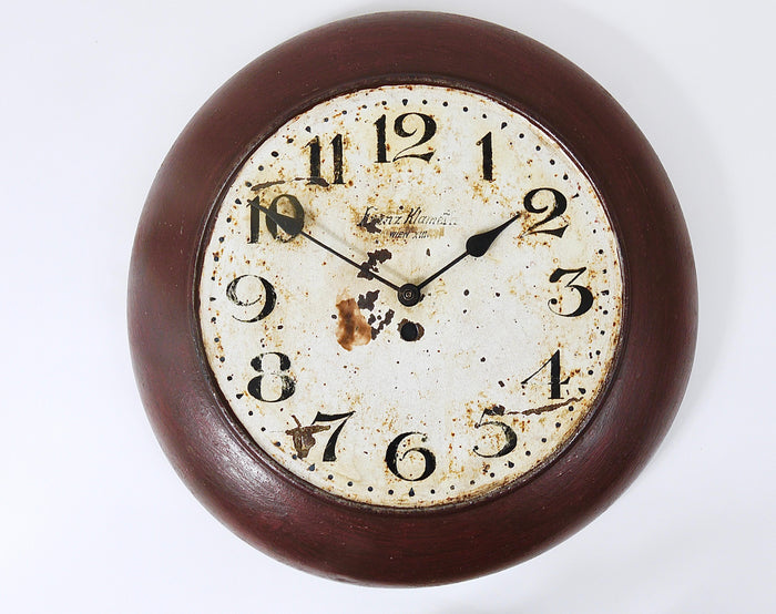 Antique 1920s Public Iron Wall Clock With Hand-Painted Dial, Industrial Style
