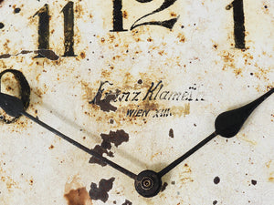 Antique 1920s Public Iron Wall Clock With Hand-Painted Dial, Industrial Style