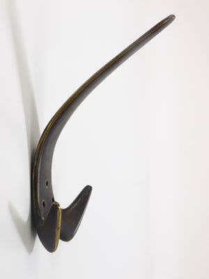 Carl Aubock Two Large Brass Double Wall Coat Hooks #4056, Austria, 1950s