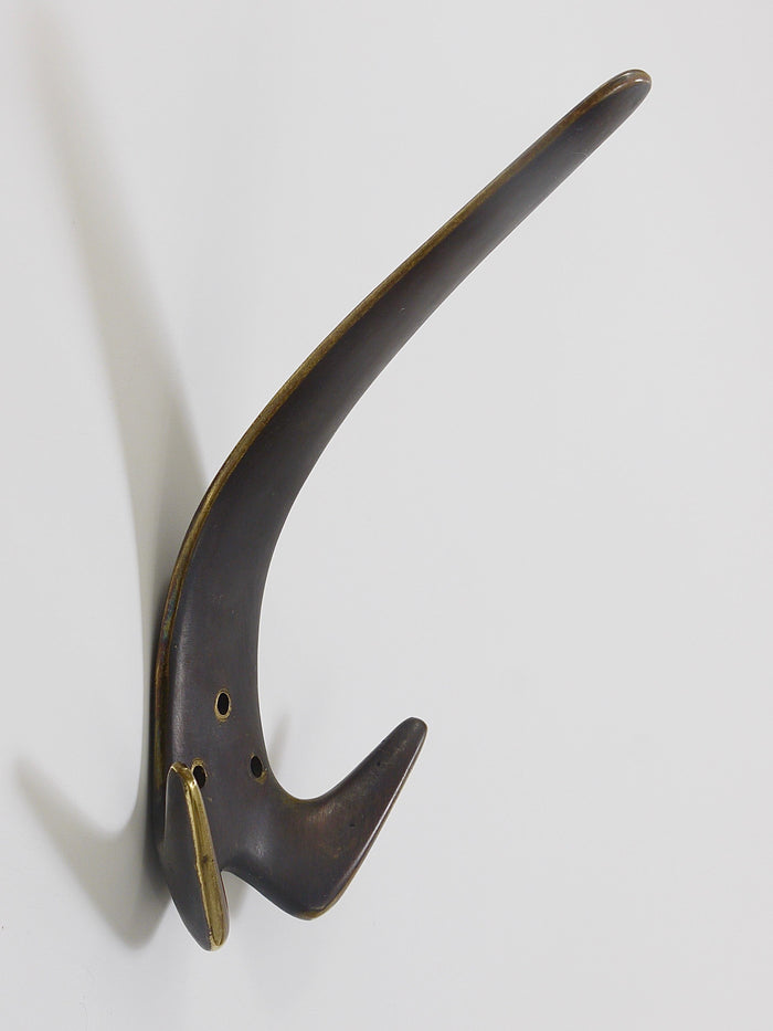 Carl Aubock Two Large Brass Double Wall Coat Hooks #4056, Austria, 1950s
