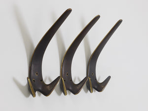 Carl Aubock Two Large Brass Double Wall Coat Hooks #4056, Austria, 1950s