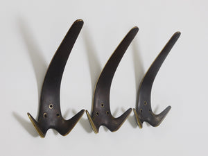 Carl Aubock Two Large Brass Double Wall Coat Hooks #4056, Austria, 1950s