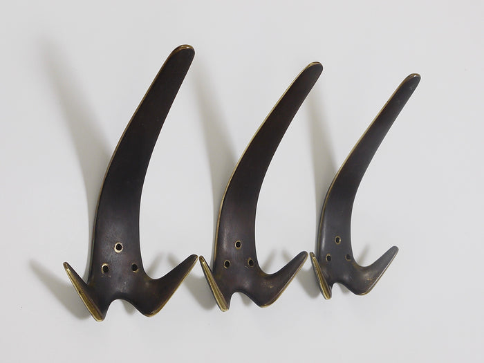 Carl Aubock Two Large Brass Double Wall Coat Hooks #4056, Austria, 1950s