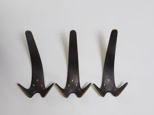 Carl Aubock Two Large Brass Double Wall Coat Hooks #4056, Austria, 1950s