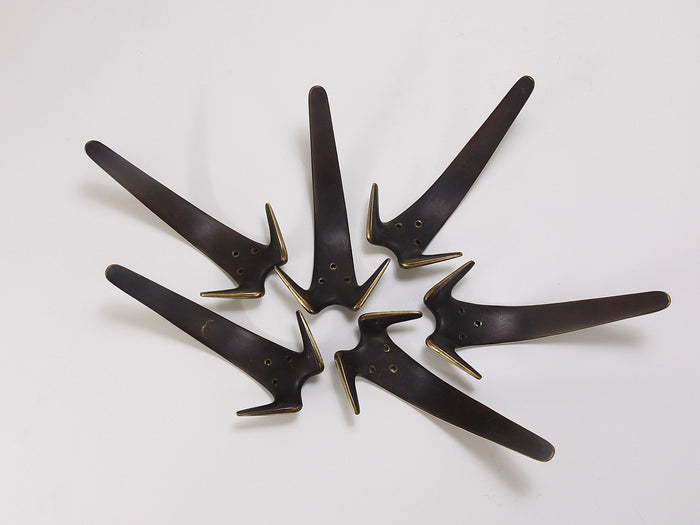 Carl Aubock Two Large Brass Double Wall Coat Hooks #4056, Austria, 1950s