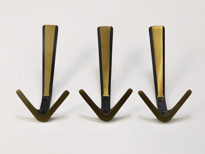 21x Midcentury Brass Double Wall Hook by Herta Baller, Vienna, Austria, 1950s