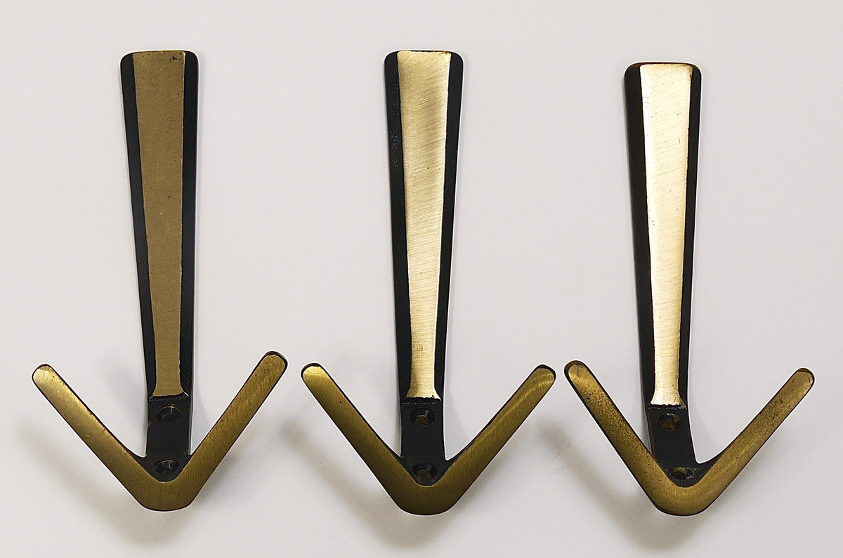 21x ganchos dobles de pared de latón Mid-Century de Herta Baller, Viena, Austria, años 50