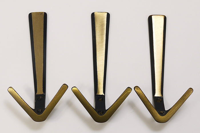 21x Midcentury Brass Double Wall Hook by Herta Baller, Vienna, Austria, 1950s