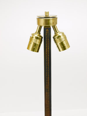 Paar J.T. Kalmar Tisch- oder Beistelllampen aus Messing und Leder, Mid-Century, Österreich, 1960er-Jahre