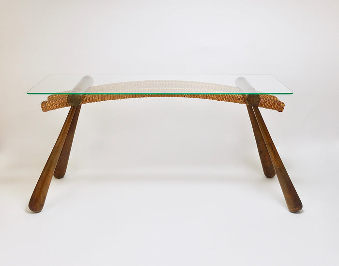 Max Kment Mid-Century Coffee Occasional Side Table, Maple, Rope, Austria, 1950s