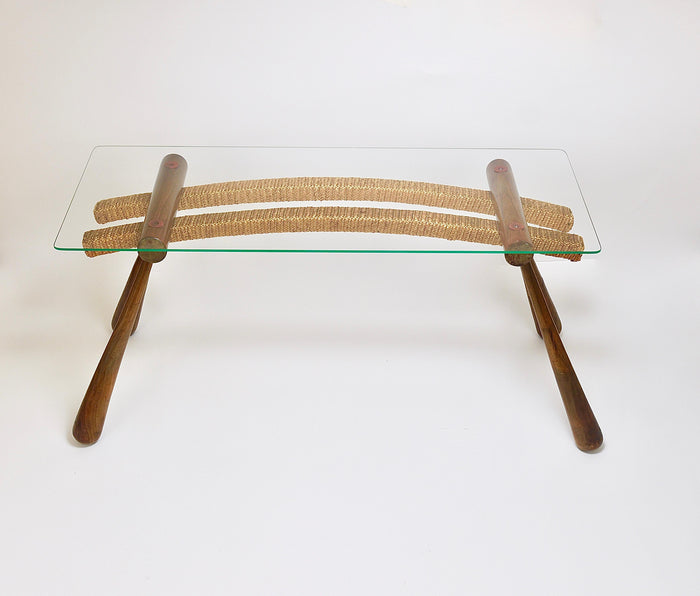 Max Kment Mid-Century Coffee Occasional Side Table, Maple, Rope, Austria, 1950s