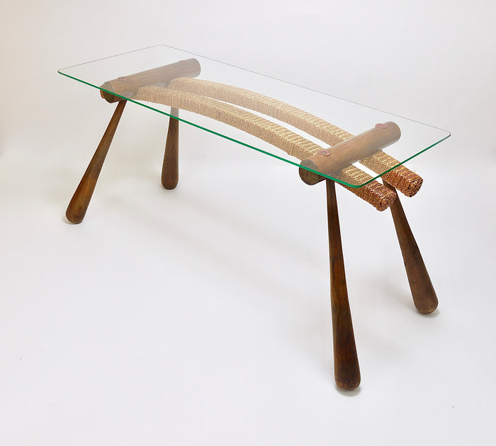 Max Kment Mid-Century Coffee Occasional Side Table, Maple, Rope, Austria, 1950s
