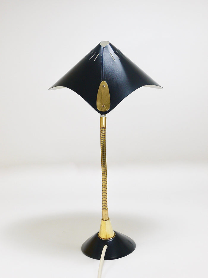1950s Cosack Cobra Black Mid-Century Brass Desk or Table Lamp, Stilnovo Style