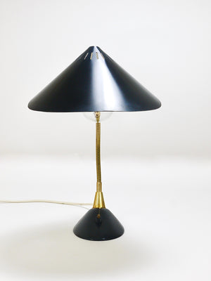 1950s Cosack Cobra Black Mid-Century Brass Desk or Table Lamp, Stilnovo Style