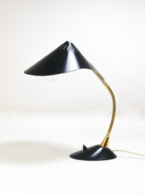 1950s Cosack Cobra Black Mid-Century Brass Desk or Table Lamp, Stilnovo Style