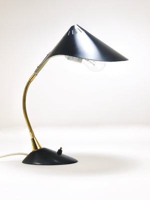 1950s Cosack Cobra Black Mid-Century Brass Desk or Table Lamp, Stilnovo Style