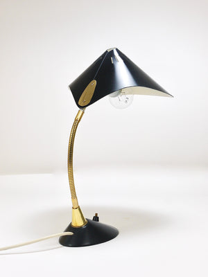 1950s Cosack Cobra Black Mid-Century Brass Desk or Table Lamp, Stilnovo Style