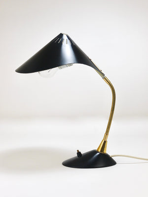 1950s Cosack Cobra Black Mid-Century Brass Desk or Table Lamp, Stilnovo Style