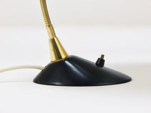 1950s Cosack Cobra Black Mid-Century Brass Desk or Table Lamp, Stilnovo Style