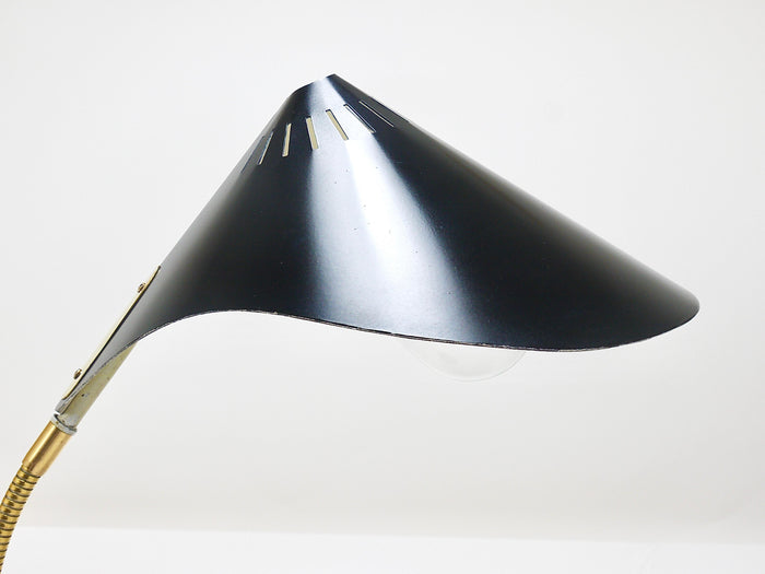 1950s Cosack Cobra Black Mid-Century Brass Desk or Table Lamp, Stilnovo Style