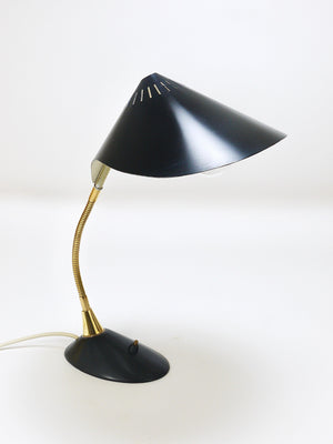 1950s Cosack Cobra Black Mid-Century Brass Desk or Table Lamp, Stilnovo Style
