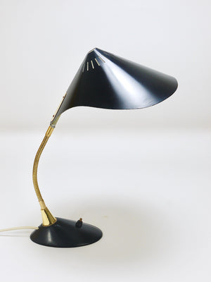 1950s Cosack Cobra Black Mid-Century Brass Desk or Table Lamp, Stilnovo Style