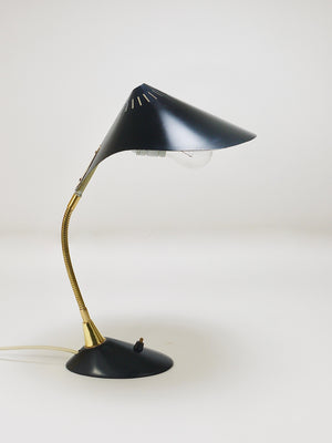 1950s Cosack Cobra Black Mid-Century Brass Desk or Table Lamp, Stilnovo Style