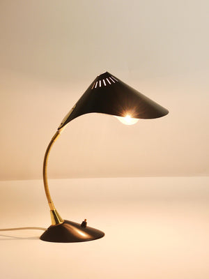 1950s Cosack Cobra Black Mid-Century Brass Desk or Table Lamp, Stilnovo Style