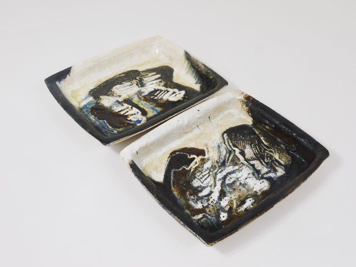 Two Jeppe Hagedorn-Olsen Large Abstract Stoneware Bowls / Plates, Denmark, 1970s