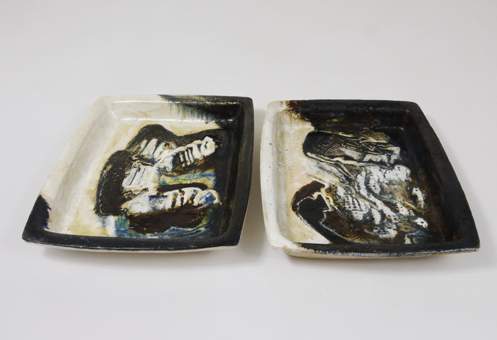 Two Jeppe Hagedorn-Olsen Large Abstract Stoneware Bowls / Plates, Denmark, 1970s