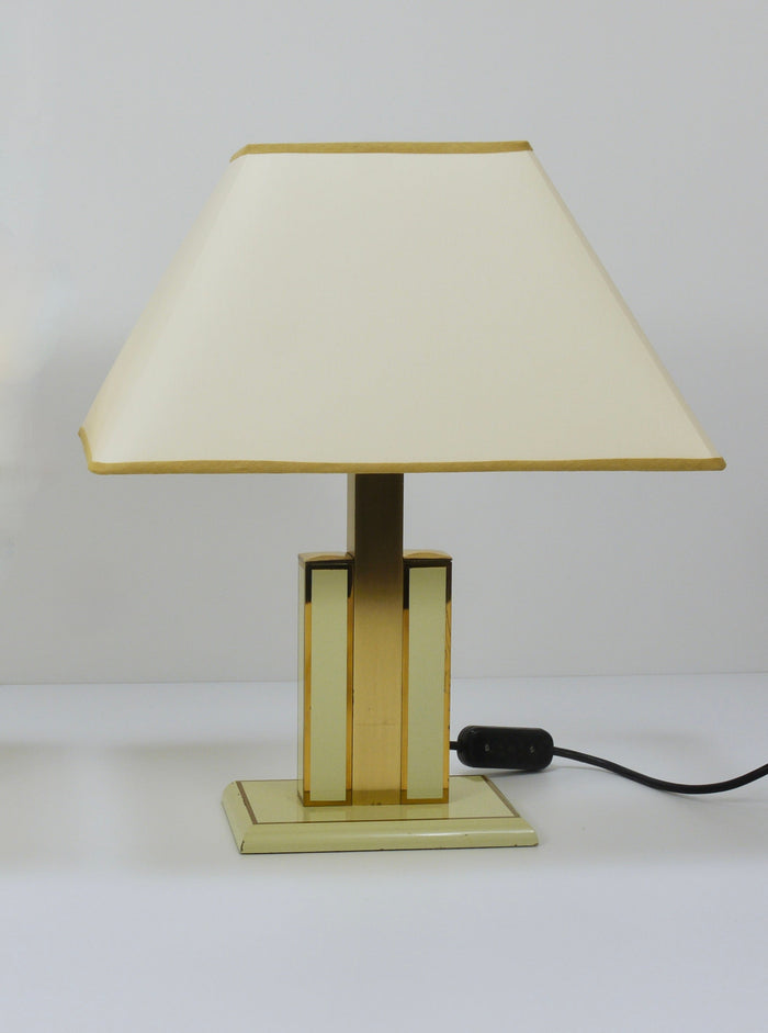 Romeo Rega Ivory & Gold Midcentury Brass Table Side Lamp, Italy, 1970s