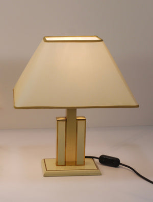 Lámpara de mesa auxiliar Romeo Rega de latón, marfil y oro de mediados de siglo, Italia, años 70