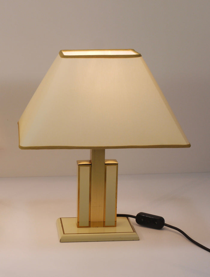 Romeo Rega Ivory & Gold Midcentury Brass Table Side Lamp, Italy, 1970s
