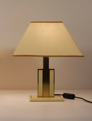 Lámpara de mesa auxiliar Romeo Rega de latón, marfil y oro de mediados de siglo, Italia, años 70