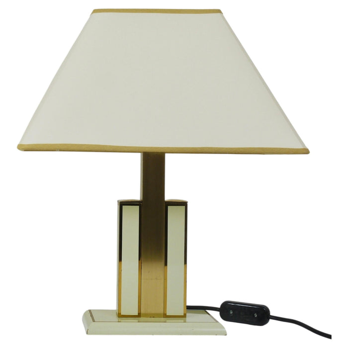 Romeo Rega Ivory & Gold Midcentury Brass Table Side Lamp, Italy, 1970s