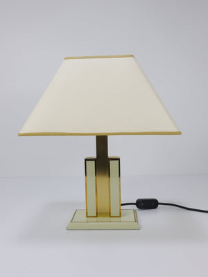 Lámpara de mesa auxiliar Romeo Rega de latón, marfil y oro de mediados de siglo, Italia, años 70