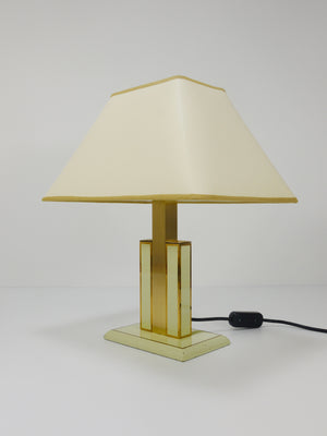 Lámpara de mesa auxiliar Romeo Rega de latón, marfil y oro de mediados de siglo, Italia, años 70