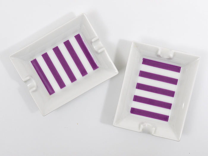 Pair Augarten Vienna Purple Midcentury Fine Porcelaine Ashtrays, Austria, 1950s