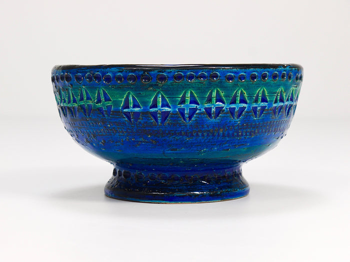 Aldo Londi Bitossi Rimini Blue Glazed Midcentury Candle Holder Bowl, 1950s