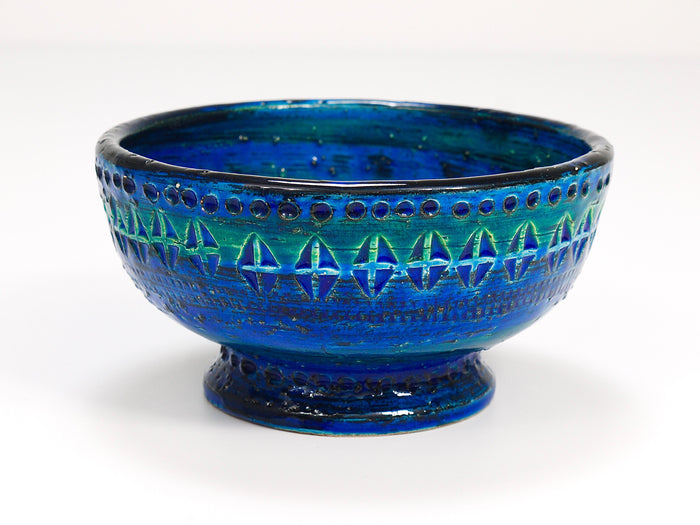 Aldo Londi Bitossi Rimini Blue Glazed Midcentury Candle Holder Bowl, 1950s